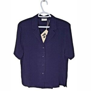 Frank And Oak Women's Blouse Size XS Blue Short Sleeve Fluid Camp Collar